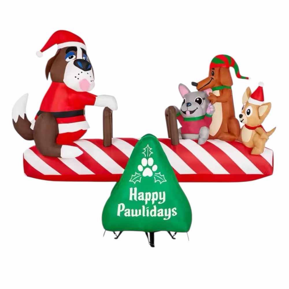 Home Accents‎ Holiday 6FT Animated LED Seesaw Scene Christmas Dogs Inflatable